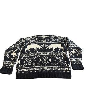 "AMERICAN EAGLE OUTFITTERS" Hand Knit 100% Wool SZ L Fighting Elk Sweater Chunky